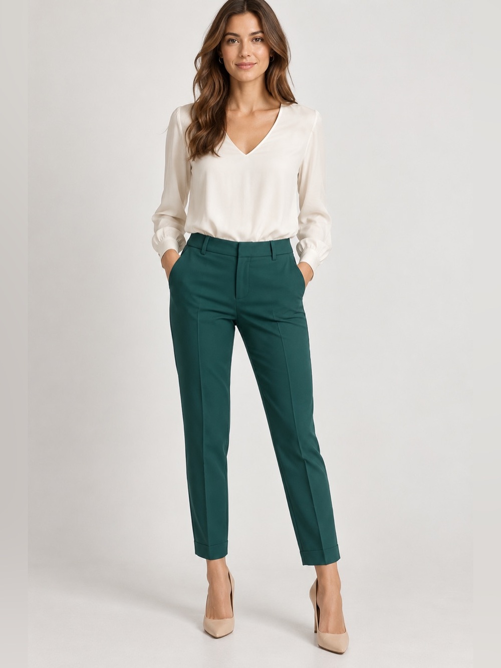 Express Cropped Tailored Pants in Teal Green